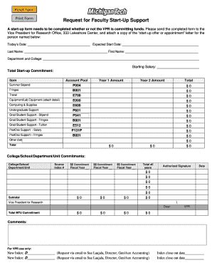 Fillable Online Mtu Request For Faculty Start Up Support Mtu Fax