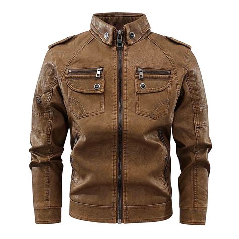 OGLCCG Men S Vintage Stand Collar PU Leather Jacket Faux Leather Moto