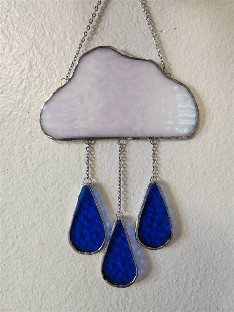 Genuine Tiffany Stained Glass Cloud And Raindrops Suncatcher By