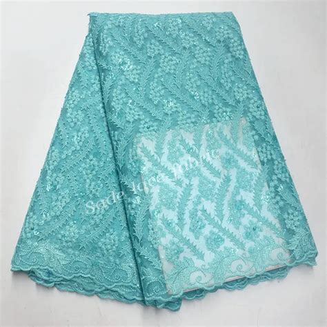 Latest Nigerian French Mesh Lace Fabric With Sequins Embroidered High