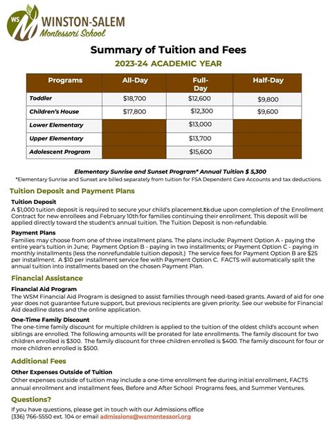 Tuition — Winston-Salem Montessori School