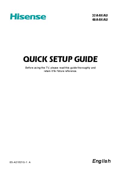 Hisense Australia Quick Setup Guide For A Hau And A Hau Tvs