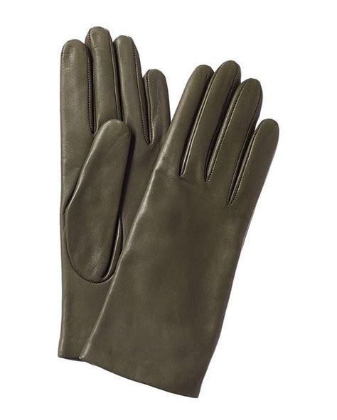 Portolano Cashmere Lined Leather Gloves In Brown Green Save 2