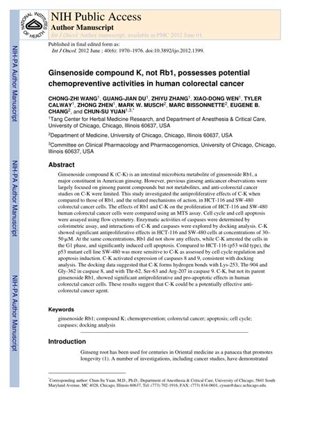 Pdf Ginsenoside Compound K Not Rb1 Possesses Potential