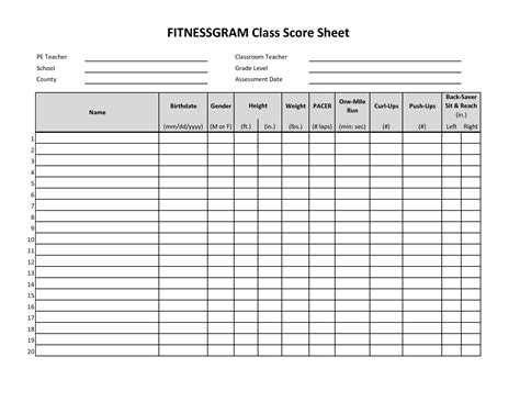 Fitnessgram Pacer Test Score Sheet