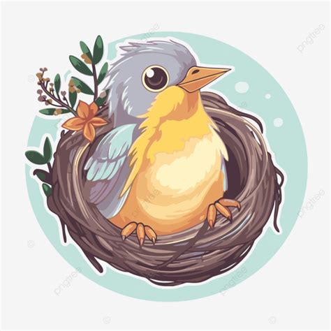 Baby Bird In The Nest Illustration Vector Dll Clipart Sticker Design