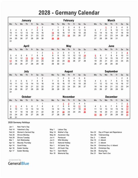 year  simple calendar  holidays  germany monday start
