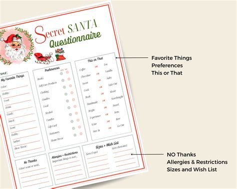 Free Secret Santa Questionnaire Printable Instant Download The How