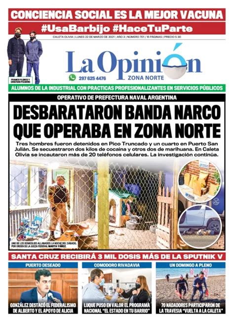 Diario La Opini N Zona Norte Tapa Edici N Impresa Del De Marzo De