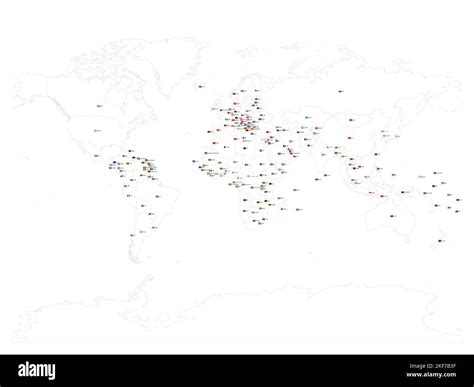 Map of World with flags. Each sovereign country with own name label and ...