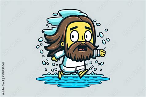 Cartoon representation of Jesus Christ walking on water. Illustration ...