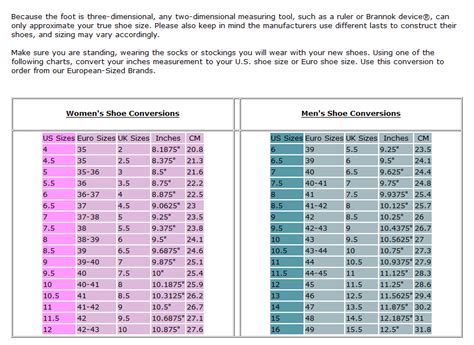 Metric Shoe Size Conversion Chart