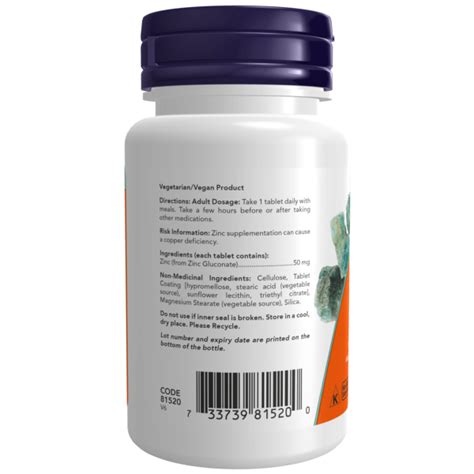 Zinc Gluconate 50 Mg Tablets Now Foods Canada