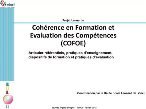 Ppt Projet Leonardo Coh Rence En Formation Et Evaluation Des