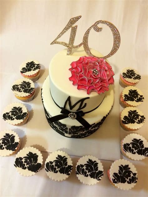 Damask 40th Birthday With Matching Cupcakes Desserts 40th Birthday Mine Cake