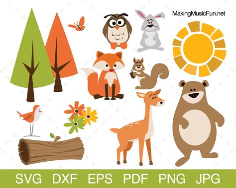 Waldtiere SVG Waldtier Clip Art Bär Hirsch Hase Fuchs Eule Vogel