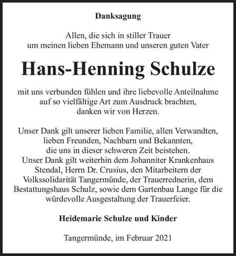 Traueranzeigen Von Hans Henning Schulze Abschied Nehmen De