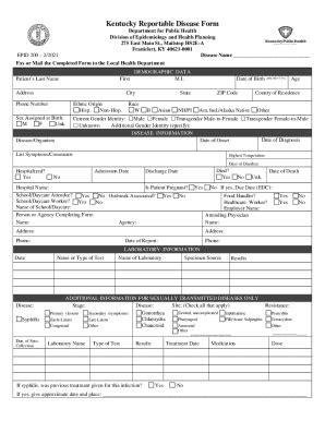 Fillable Online Kentucky Reportable Disease Form Department For Public