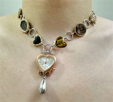 Vintage Heart Face Quartz Watch Choker Steampunk Whimsigoth Boho