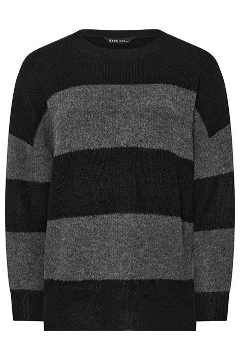 Yours Plus Size Grey Stripe Knitted Jumper Yours Clothing