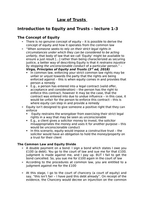 Introduction To Equity And Trusts Lecture Law Of Trusts