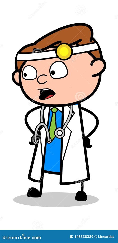 Stellung Und Unterhaltung Berufskarikatur Doktor Vector Illustration