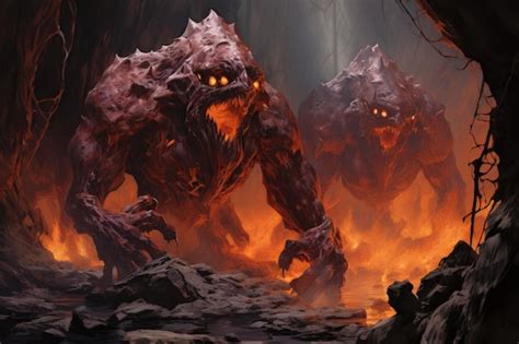 Premium Ai Image Ferocious Lava Golems Born From Volcanic Eruptions