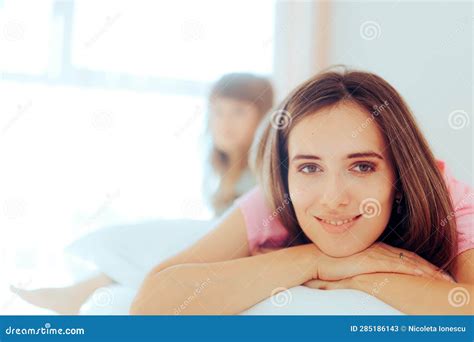 Happy Mother And Daughter Waking Up In The Morning Stock Image Image