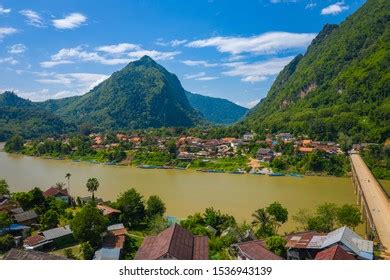 Aerial View Village Nong Khiaw North Stock Photo Shutterstock