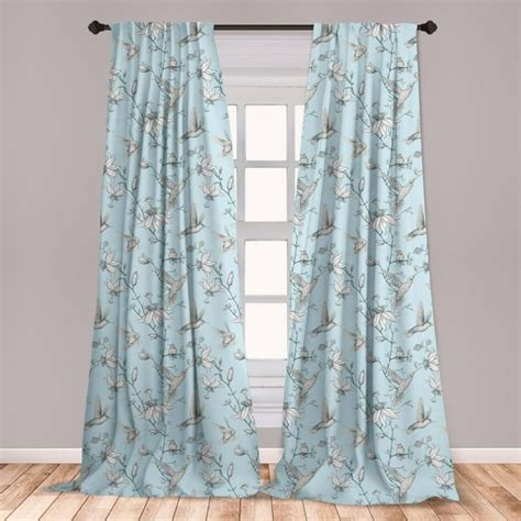 Bird Curtains 2 Panels Set Composition Of Flowers And Hummingbirds In