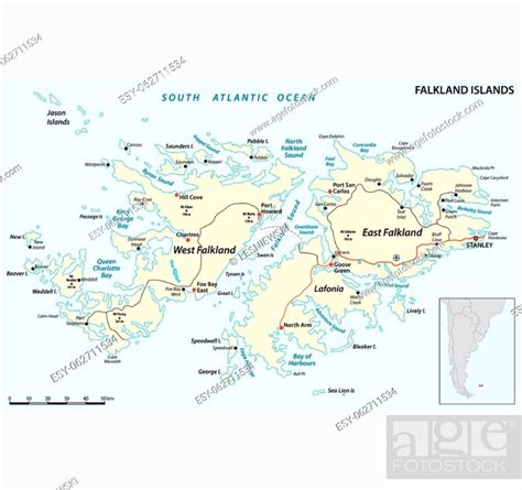 Falkland Islands Also Malvinas Vector Road Map Stock Vector Vector