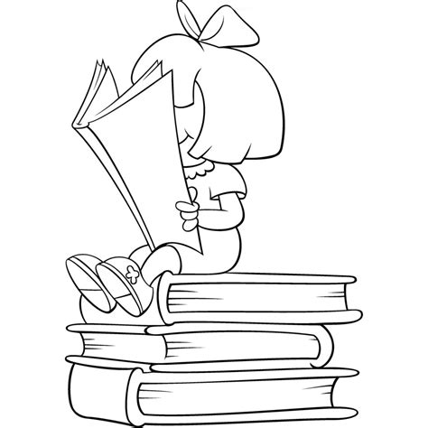 Desenho De Menina Sentada Sobre Livros Para Colorir Tudodesenhos