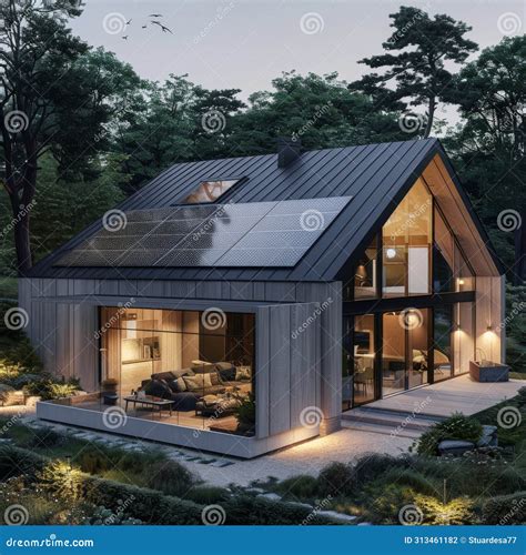 Modern Cabin With Solar Panels Stock Photo Image Of Wood Habitat