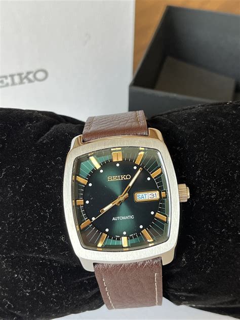 Seiko Green Dial Recraft Brown Leather Automatic Men S Watch Snkp