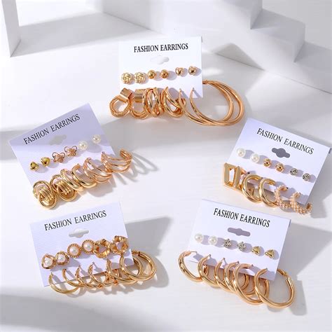 Vkme New Fashion Heart Pearl Gold Plated Big Hoop Earrings Set For