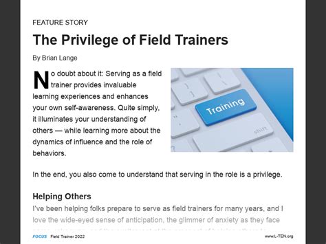 FOCUS Field Trainer Issue Spring 2022The Privilege Of Field Trainers