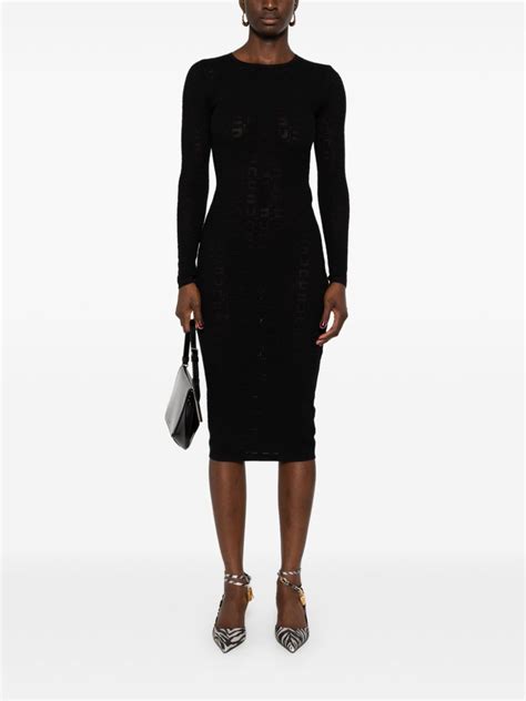 Elisabetta Franchi Open Knit Midi Dress Black FARFETCH