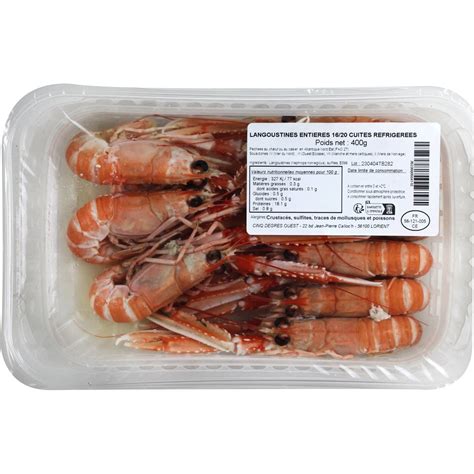 Langoustines entières cuites la barquette de 400g à Prix Carrefour