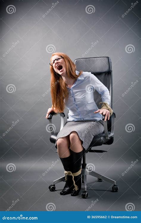 Tied Up Businesswoman Shouting For Help Stock Photo Image