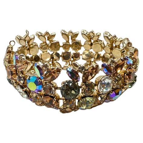 Vintage Sherman Multi Color Rhinestone Bracelet For Sale At 1stDibs