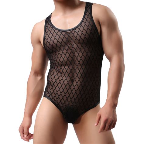 Men S Bodysuit Mesh Sheer Leotard Jumpsuit Wrestling Singlet Lingerie