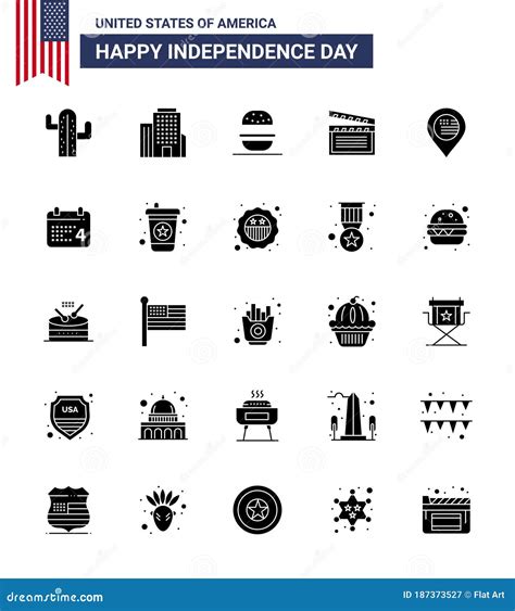 Happy Independence Day 25 Solid Glyph Icon Pack For Web And Print Map American Eat Usa Movis