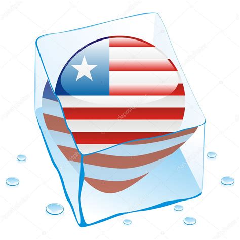 Bandera Botón Liberia Congelada En Cubo De Hielo Vector Gráfico