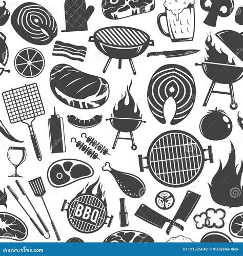 Vector Barbecue Icons Seamless Pattern Or Background Stock Vector