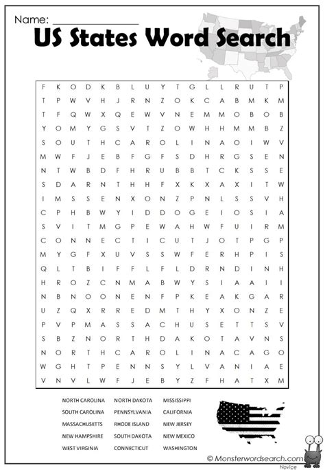 Us States Word Search Monster Word Search