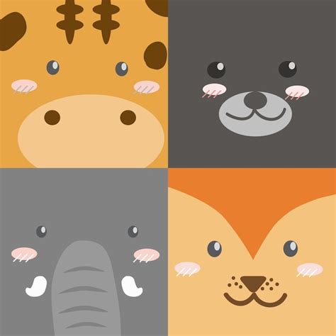 Premium Vector Cute Cartoon Animals Faces Collection Square Design