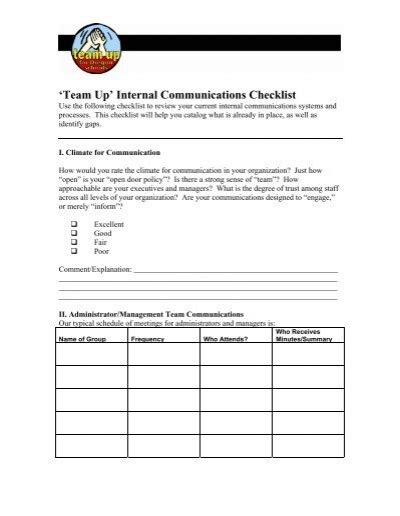 'Team Up' Internal Communications Checklist - Cosa