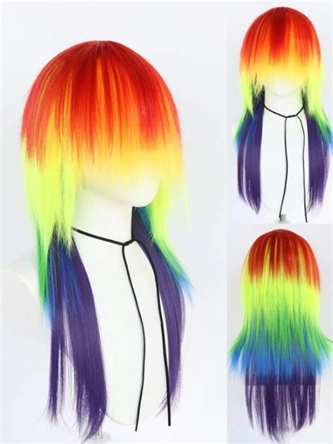 Rainbow Dash Long Straight Synthetic Cosplay Wig With Wig Cap For Party