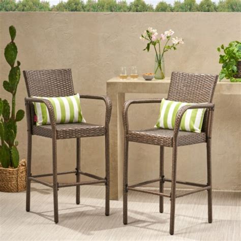 Conquista 30 Inch Outdoor Mix Mocha Wicker Barstool Brown Set Of 2 Set