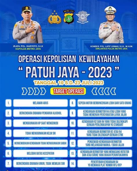 Operasi Patuh Jaya 2023 Digelar Hingga 23 Juli Ada 14 Sasaran Penindakan